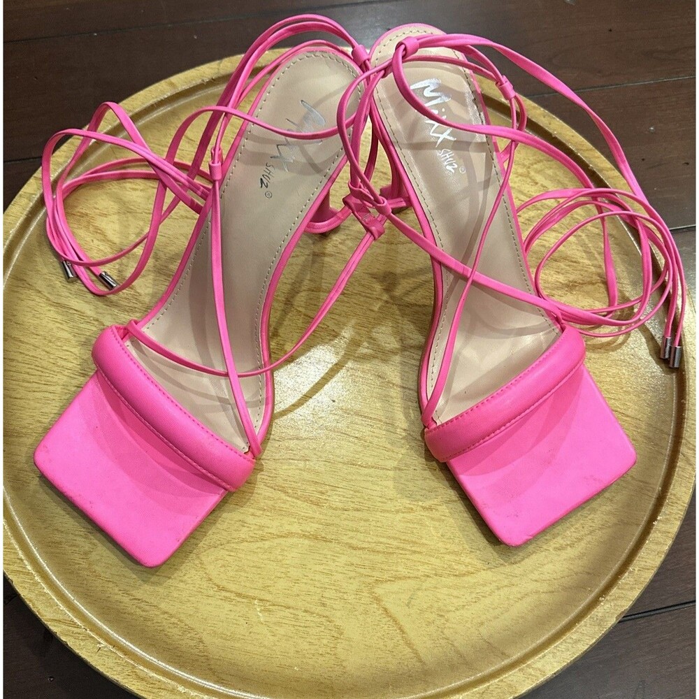 Mixx Shuz Pink Gladiator 4 Inch Heels Size 11 Strappy Lace Up Square Toe